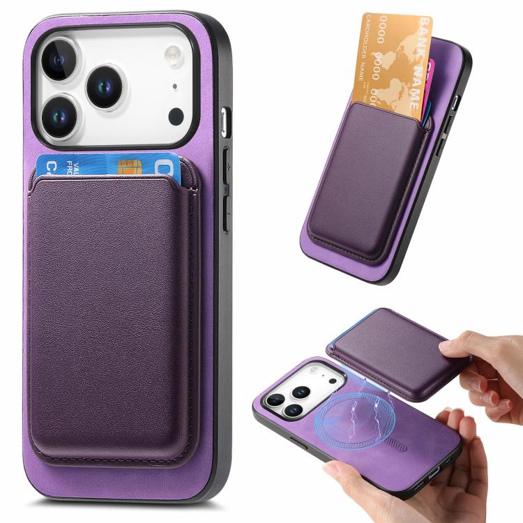 For iPhone 17 Pro Retro Magsafe Card Bag PU Back Cover Phone Case(Purple) - iPhone 17 Pro Cases by buy2fix | Online Shopping UK | buy2fix