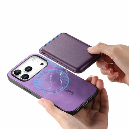 For iPhone 17 Pro Retro Magsafe Card Bag PU Back Cover Phone Case(Purple) - iPhone 17 Pro Cases by buy2fix | Online Shopping UK | buy2fix