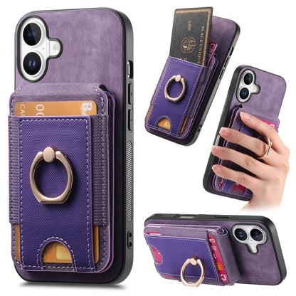 For iPhone 16 Retro Splitable Magnetic Stand Card Bag Leather Phone Case(Purple) by buy2fix