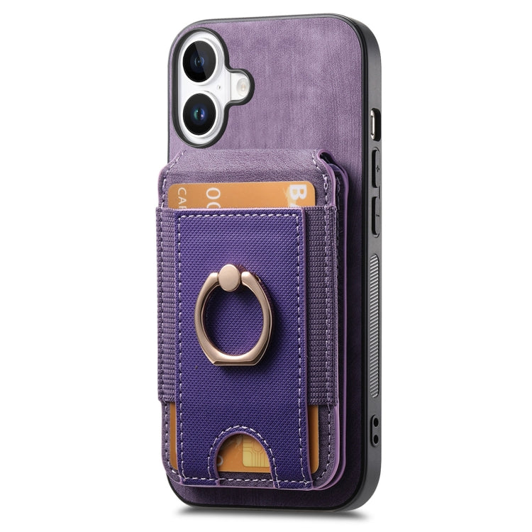 For iPhone 16 Retro Splitable Magnetic Stand Card Bag Leather Phone Case(Purple) by buy2fix