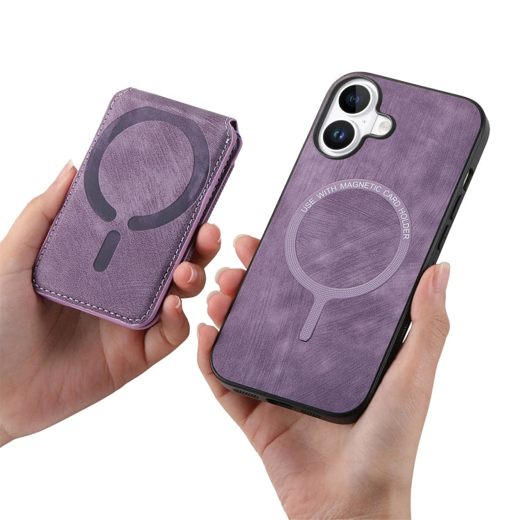 For iPhone 16 Retro Splitable Magnetic Stand Card Bag Leather Phone Case(Purple) by buy2fix