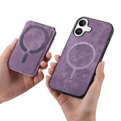 For iPhone 16 Retro Splitable Magnetic Stand Card Bag Leather Phone Case(Purple) by buy2fix