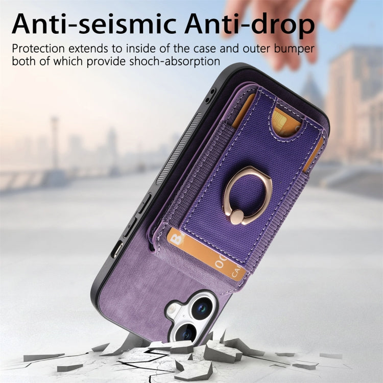 For iPhone 16 Retro Splitable Magnetic Stand Card Bag Leather Phone Case(Purple) by buy2fix