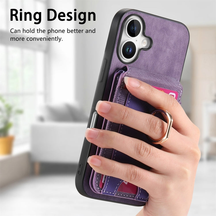 For iPhone 16 Retro Splitable Magnetic Stand Card Bag Leather Phone Case(Purple) by buy2fix