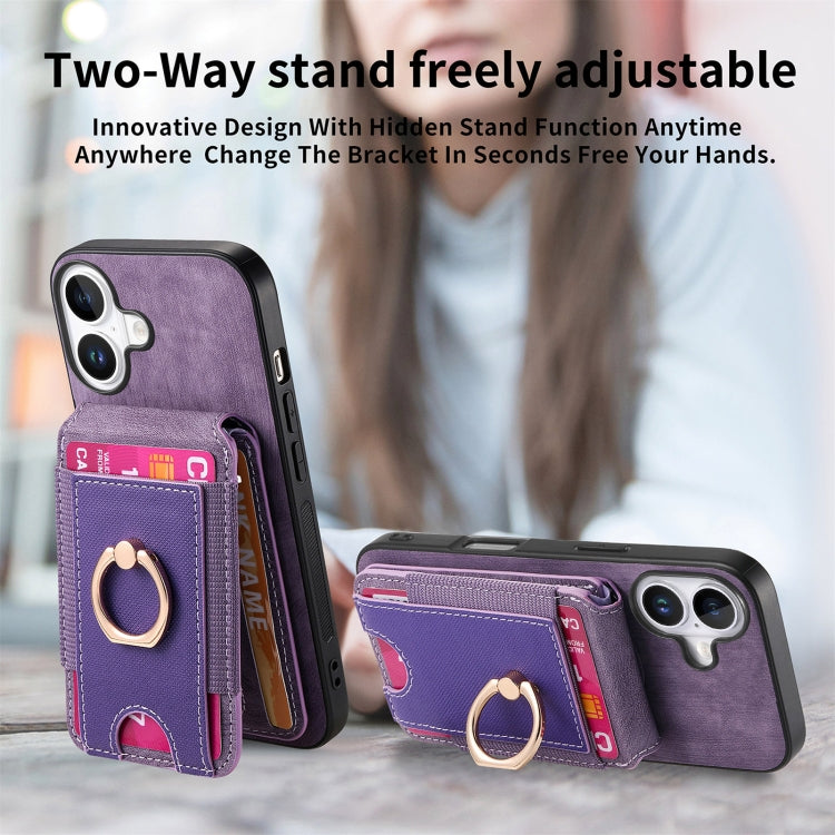 For iPhone 16 Retro Splitable Magnetic Stand Card Bag Leather Phone Case(Purple) by buy2fix