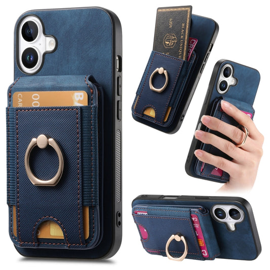 For iPhone 16 Retro Splitable Magnetic Stand Card Bag Leather Phone Case(Blue) by buy2fix