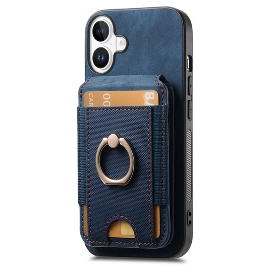 For iPhone 16 Retro Splitable Magnetic Stand Card Bag Leather Phone Case(Blue) by buy2fix
