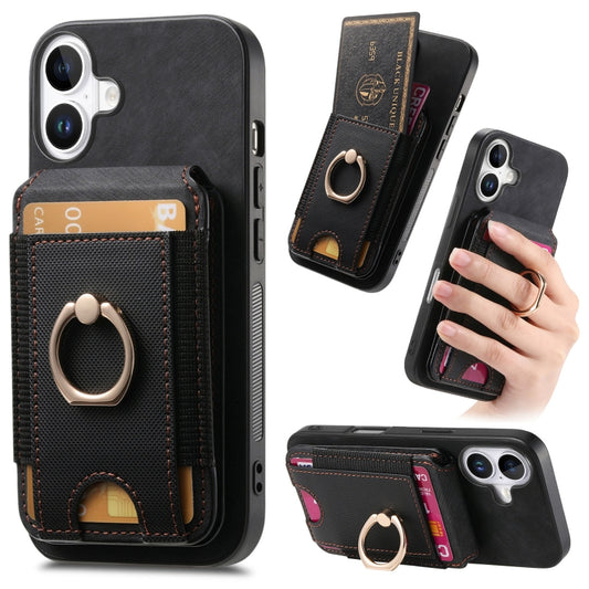 For iPhone 16 Retro Splitable Magnetic Stand Card Bag Leather Phone Case(Black) by buy2fix