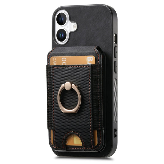 For iPhone 16 Retro Splitable Magnetic Stand Card Bag Leather Phone Case(Black) by buy2fix