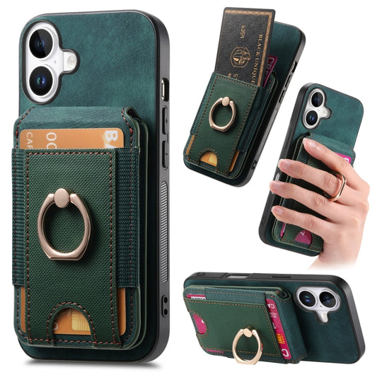 For iPhone 16 Retro Splitable Magnetic Stand Card Bag Leather Phone Case(Green) by buy2fix