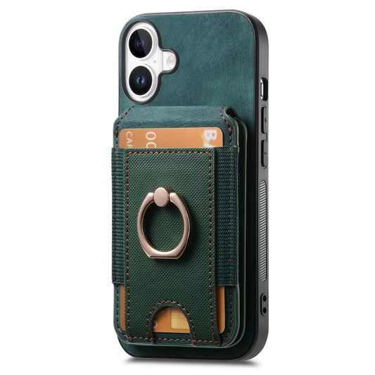 For iPhone 16 Retro Splitable Magnetic Stand Card Bag Leather Phone Case(Green) by buy2fix