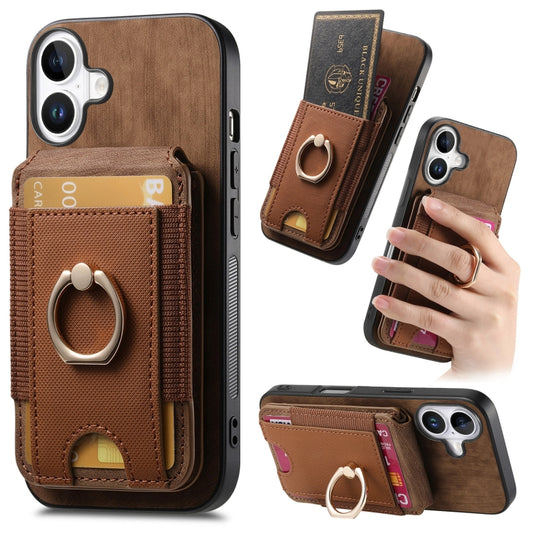 For iPhone 16 Retro Splitable Magnetic Stand Card Bag Leather Phone Case(Brown) by buy2fix