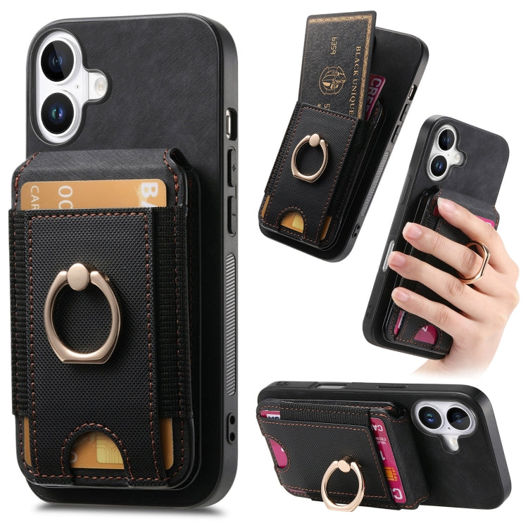 For iPhone 16 Plus Retro Splitable Magnetic Stand Card Bag Leather Phone Case(Black) - iPhone 16 Plus Cases by buy2fix | Online Shopping UK | buy2fix
