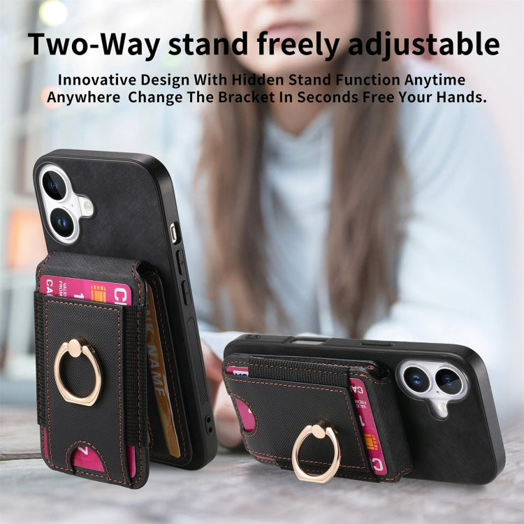 For iPhone 16 Plus Retro Splitable Magnetic Stand Card Bag Leather Phone Case(Black) - iPhone 16 Plus Cases by buy2fix | Online Shopping UK | buy2fix