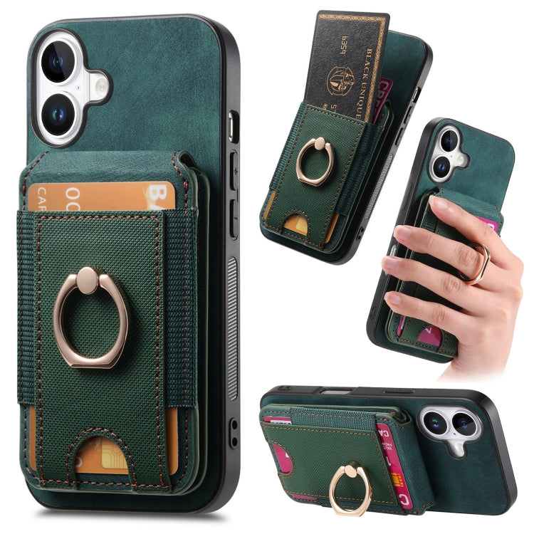 For iPhone 16 Plus Retro Splitable Magnetic Stand Card Bag Leather Phone Case(Green) - iPhone 16 Plus Cases by buy2fix | Online Shopping UK | buy2fix