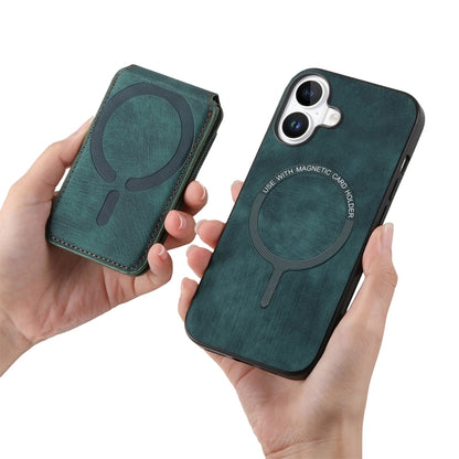 For iPhone 16 Plus Retro Splitable Magnetic Stand Card Bag Leather Phone Case(Green) - iPhone 16 Plus Cases by buy2fix | Online Shopping UK | buy2fix