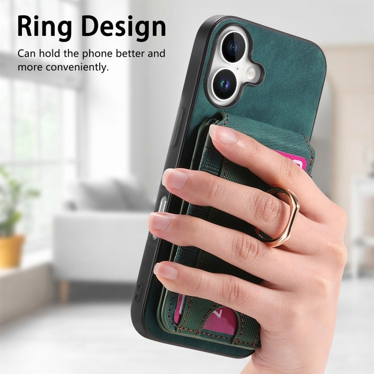 For iPhone 16 Plus Retro Splitable Magnetic Stand Card Bag Leather Phone Case(Green) - iPhone 16 Plus Cases by buy2fix | Online Shopping UK | buy2fix