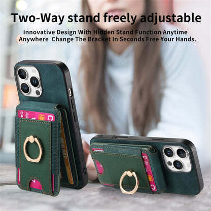 For iPhone 16 Pro Retro Splitable Magnetic Stand Card Bag Leather Phone Case(Green) - iPhone 16 Pro Cases by buy2fix | Online Shopping UK | buy2fix