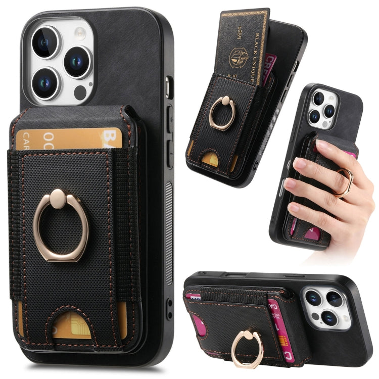 For iPhone 16 Pro Max Retro Splitable Magnetic Stand Card Bag Leather Phone Case(Black) - iPhone 16 Pro Max Cases by buy2fix | Online Shopping UK | buy2fix