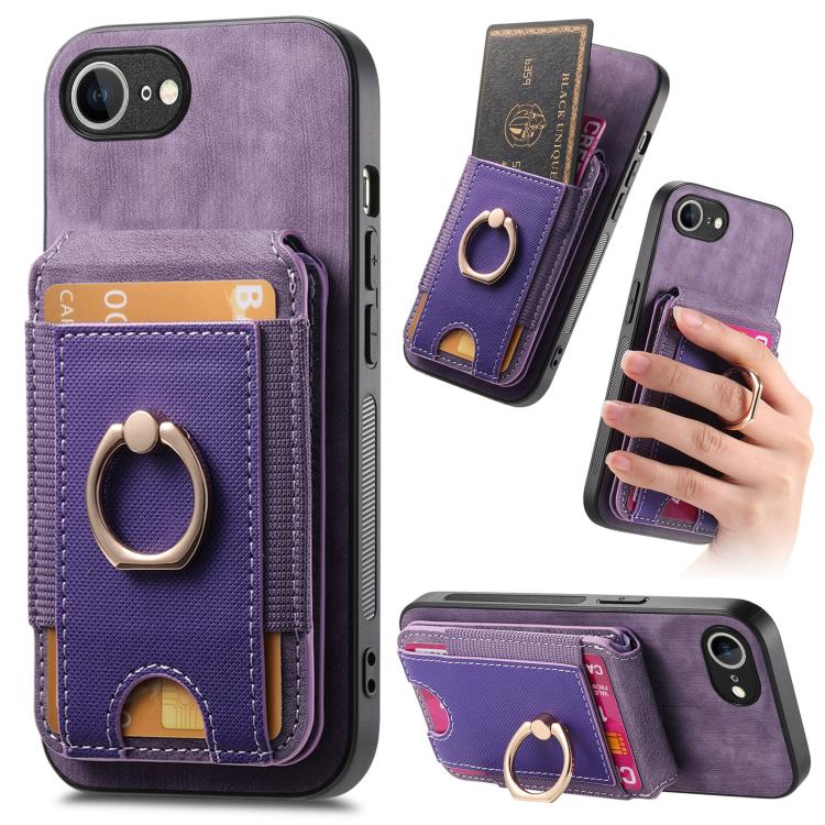 For iPhone 16e Retro Splitable Magnetic Stand Card Bag Leather Phone Case(Purple) - iPhone 16e Cases by buy2fix | Online Shopping UK | buy2fix
