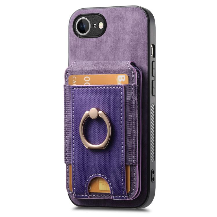 For iPhone 16e Retro Splitable Magnetic Stand Card Bag Leather Phone Case(Purple) - iPhone 16e Cases by buy2fix | Online Shopping UK | buy2fix