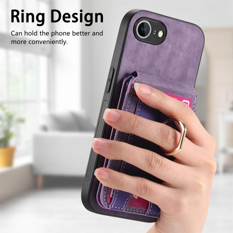 For iPhone 16e Retro Splitable Magnetic Stand Card Bag Leather Phone Case(Purple) - iPhone 16e Cases by buy2fix | Online Shopping UK | buy2fix