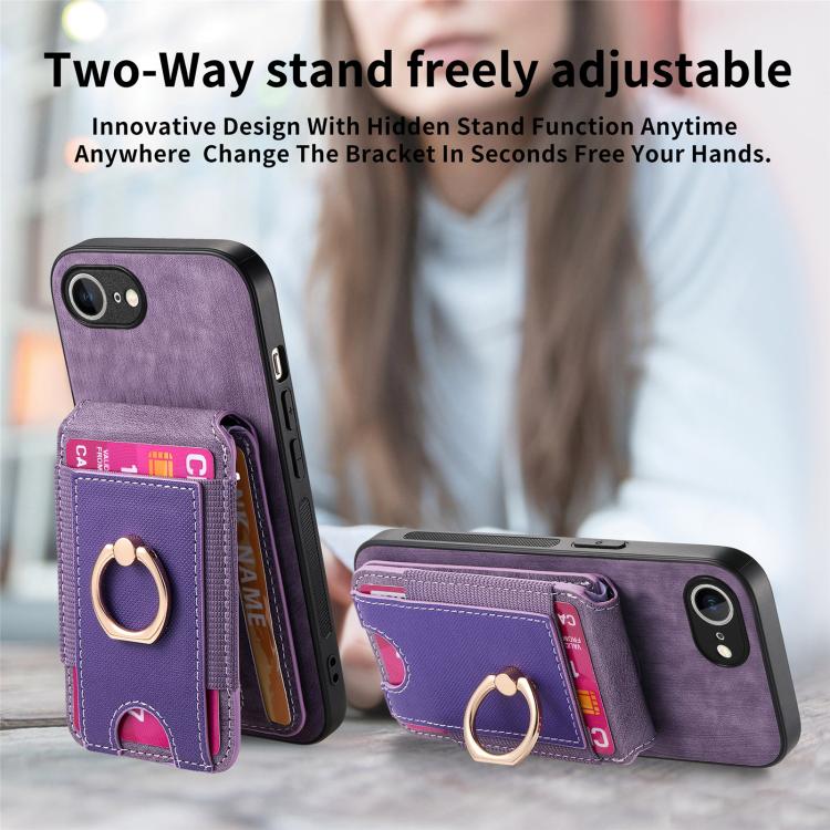 For iPhone 16e Retro Splitable Magnetic Stand Card Bag Leather Phone Case(Purple) - iPhone 16e Cases by buy2fix | Online Shopping UK | buy2fix