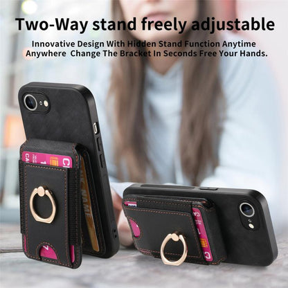 For iPhone 16e Retro Splitable Magnetic Stand Card Bag Leather Phone Case(Black) - iPhone 16e Cases by buy2fix | Online Shopping UK | buy2fix