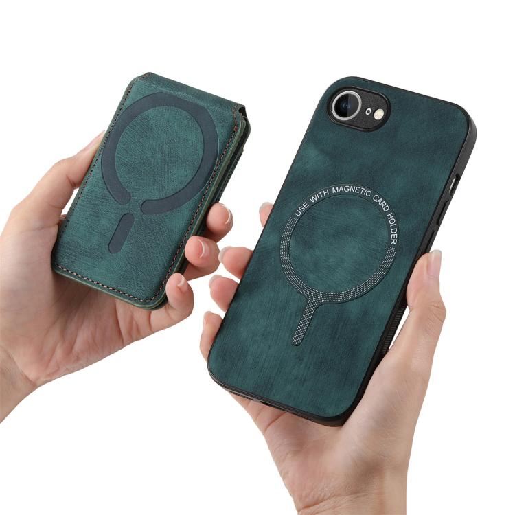 For iPhone 16e Retro Splitable Magnetic Stand Card Bag Leather Phone Case(Green) - iPhone 16e Cases by buy2fix | Online Shopping UK | buy2fix