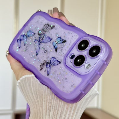 For iPhone 16 Crossbody Wave Edge Butterfly TPU Phone Case(Purple) - iPhone 16 Cases by buy2fix | Online Shopping UK | buy2fix