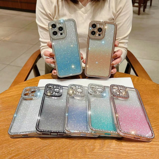 For iPhone 16 Pro Diamond Gradient Glitter Plated TPU Phone Case(Gold) by buy2fix