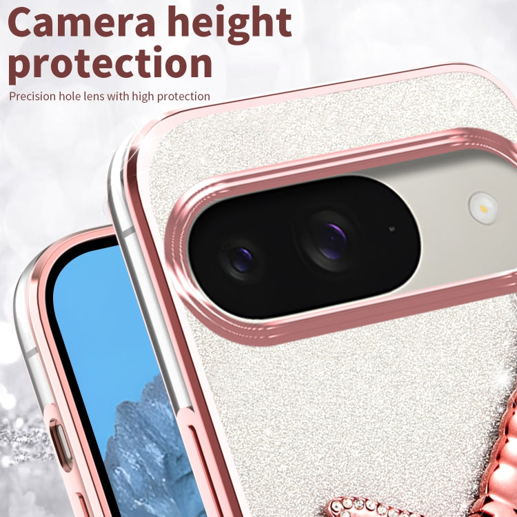 For Google Pixel 9 Gradient Glitter Immortal 3D Dragonfly Holder Plated Phone Case(Purple) by buy2fix