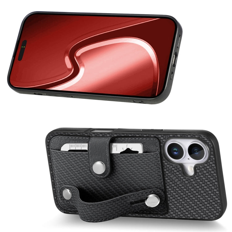 For iPhone 16 Wristband Kickstand Card Wallet Back Phone Case with Tool Knife(Black) by buy2fix