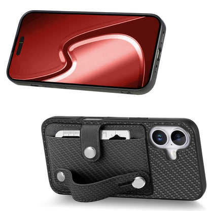 For iPhone 16 Wristband Kickstand Card Wallet Back Phone Case with Tool Knife(Black) by buy2fix