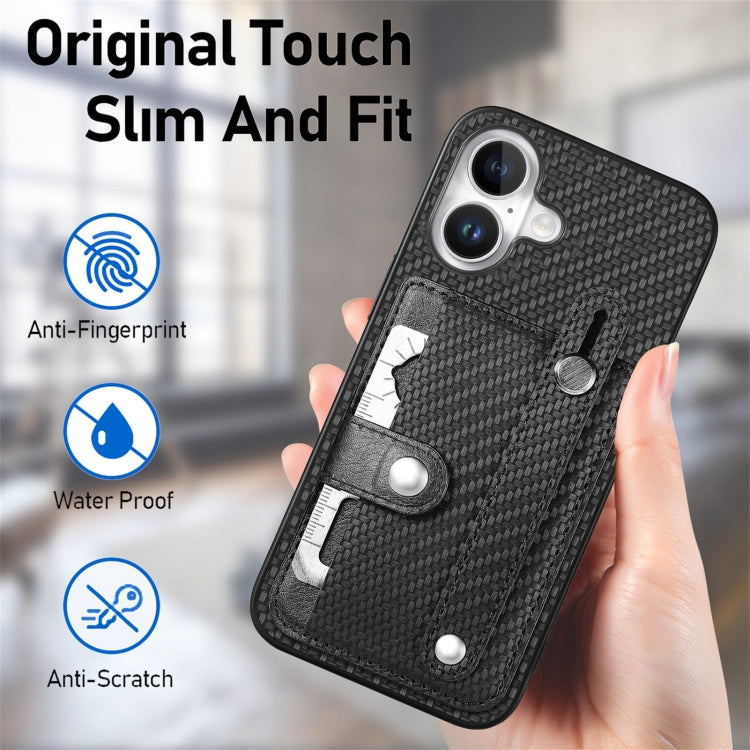 For iPhone 16 Wristband Kickstand Card Wallet Back Phone Case with Tool Knife(Black) by buy2fix