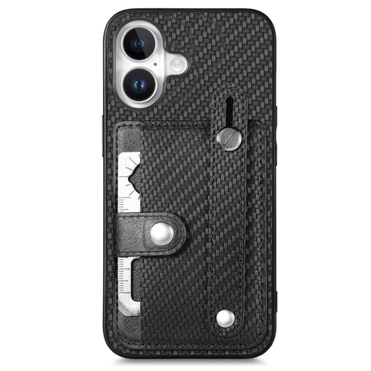 For iPhone 16 Wristband Kickstand Card Wallet Back Phone Case with Tool Knife(Black) by buy2fix