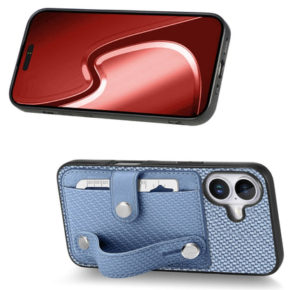 For iPhone 16 Wristband Kickstand Card Wallet Back Phone Case with Tool Knife(Blue) by buy2fix
