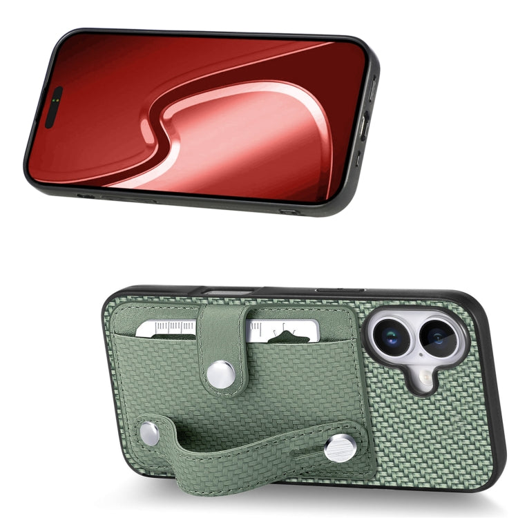 For iPhone 16 Wristband Kickstand Card Wallet Back Phone Case with Tool Knife(Green) by buy2fix