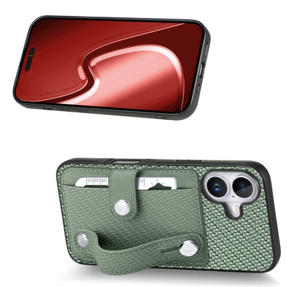 For iPhone 16 Wristband Kickstand Card Wallet Back Phone Case with Tool Knife(Green) by buy2fix