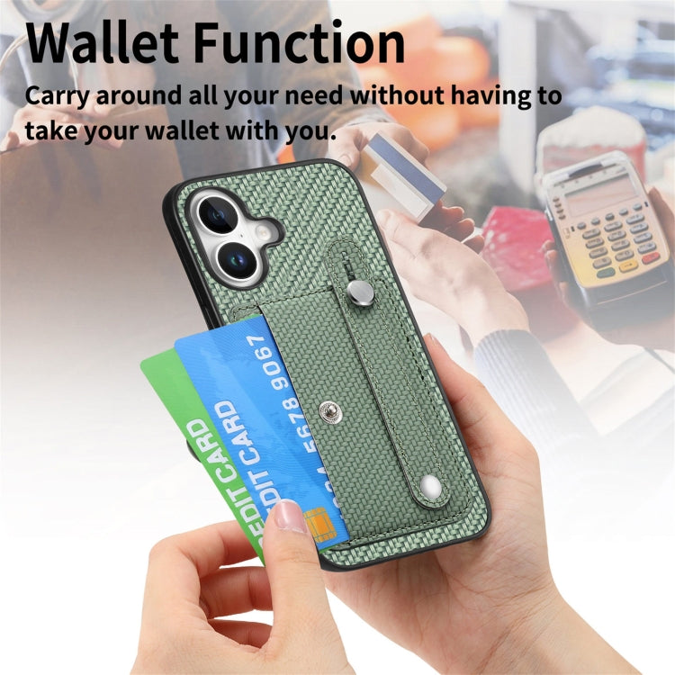 For iPhone 16 Wristband Kickstand Card Wallet Back Phone Case with Tool Knife(Green) by buy2fix