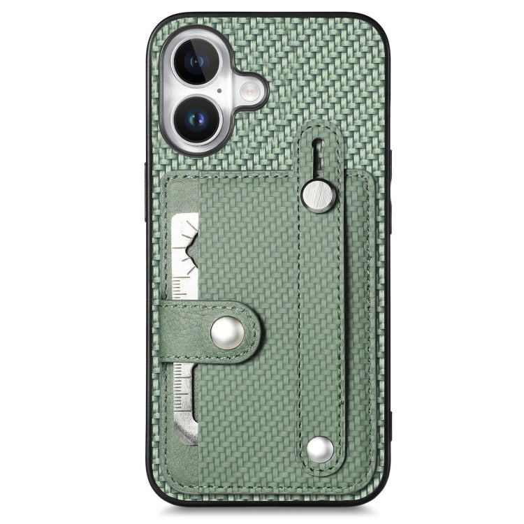 For iPhone 16 Wristband Kickstand Card Wallet Back Phone Case with Tool Knife(Green) by buy2fix