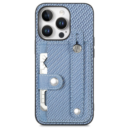 For iPhone 16 Pro Wristband Kickstand Card Wallet Back Phone Case with Tool Knife(Blue) - iPhone 16 Pro Cases by buy2fix | Online Shopping UK | buy2fix