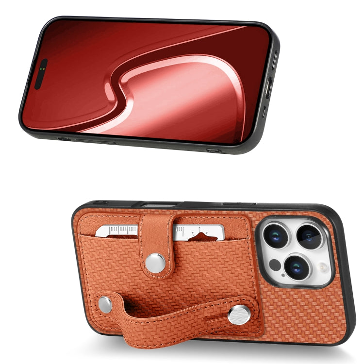 For iPhone 16 Pro Wristband Kickstand Card Wallet Back Phone Case with Tool Knife(Brown) by buy2fix