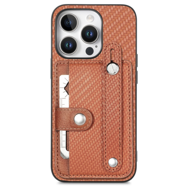 For iPhone 16 Pro Wristband Kickstand Card Wallet Back Phone Case with Tool Knife(Brown) by buy2fix