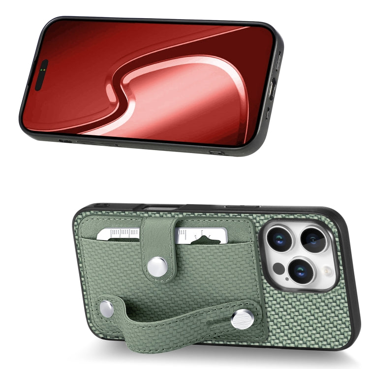 For iPhone 16 Pro Wristband Kickstand Card Wallet Back Phone Case with Tool Knife(Green) by buy2fix