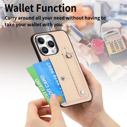 For iPhone 16 Pro Wristband Kickstand Card Wallet Back Phone Case with Tool Knife(Khaki) by buy2fix