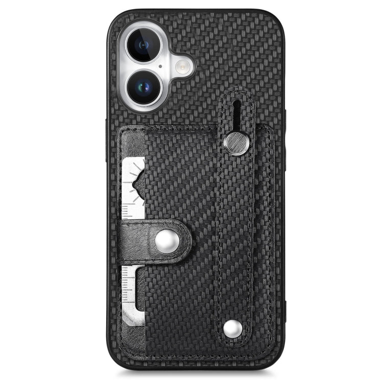For iPhone 16 Plus Wristband Kickstand Card Wallet Back Phone Case with Tool Knife(Black) by buy2fix