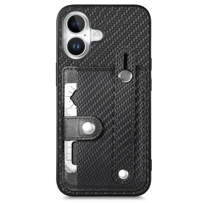 For iPhone 16 Plus Wristband Kickstand Card Wallet Back Phone Case with Tool Knife(Black) by buy2fix