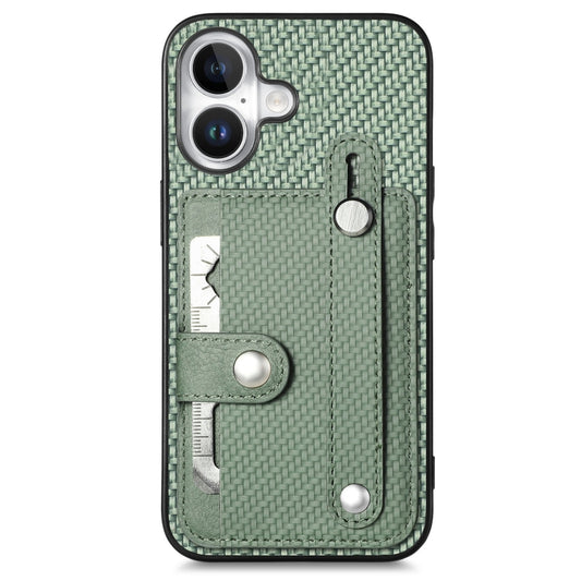 For iPhone 16 Plus Wristband Kickstand Card Wallet Back Phone Case with Tool Knife(Green) by buy2fix
