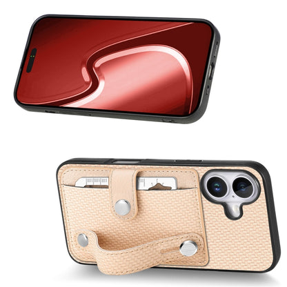 For iPhone 16 Plus Wristband Kickstand Card Wallet Back Phone Case with Tool Knife(Khaki) by buy2fix